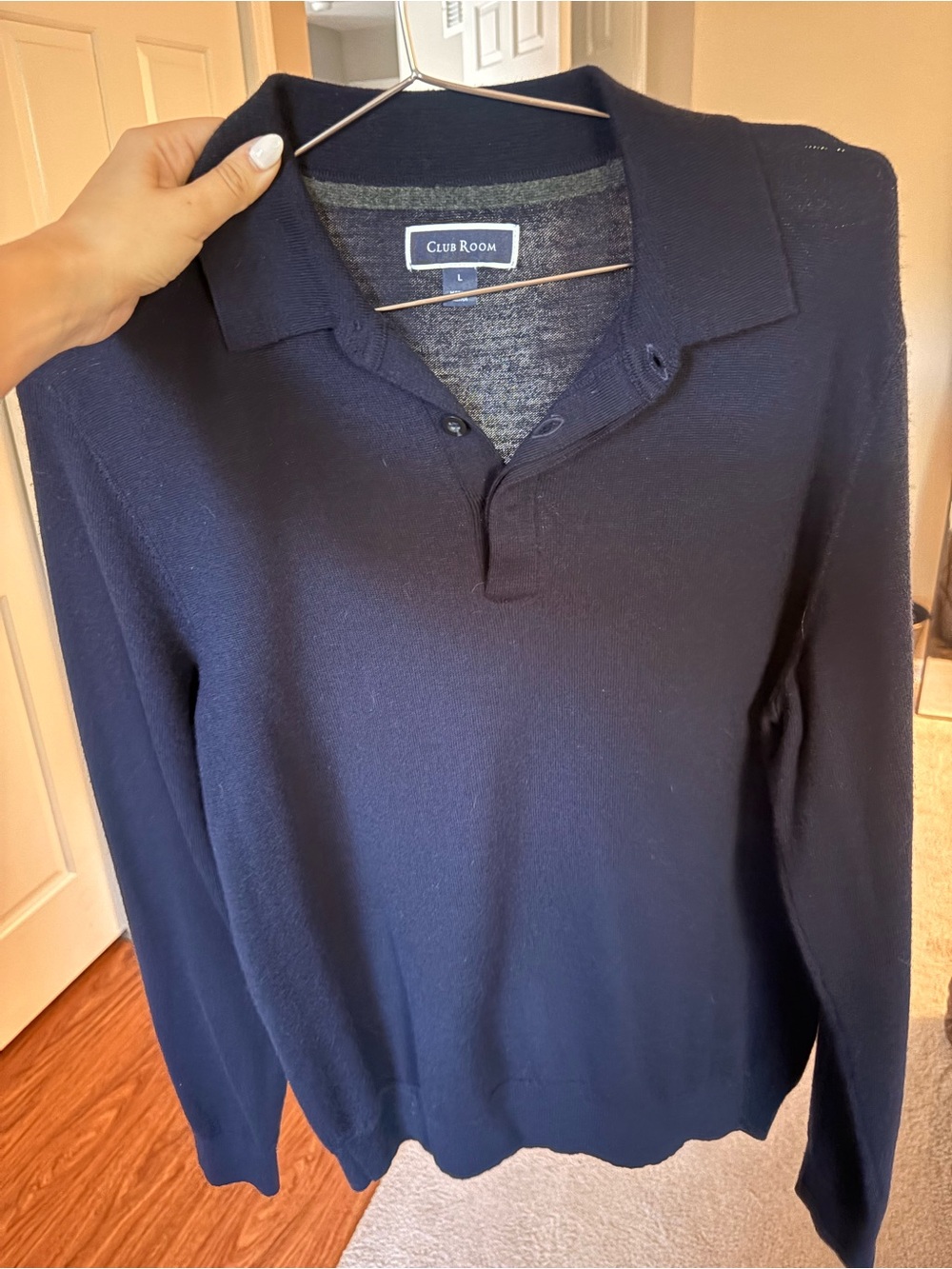 Club Room Men's Navy V-Neck Polo Sweater